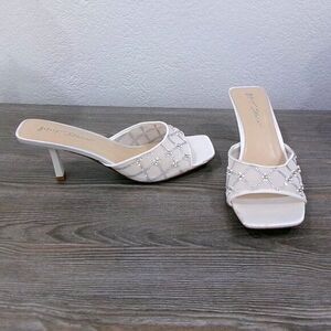 Betsey Johnson White Heels with Silver Accents